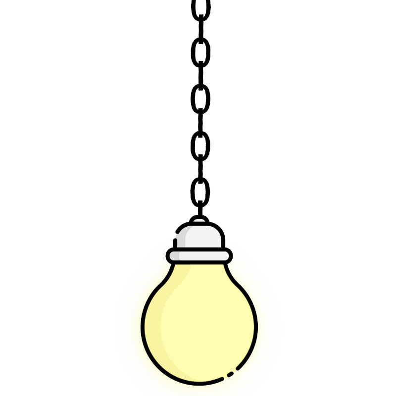 A light bulb hanging from the top of the page.